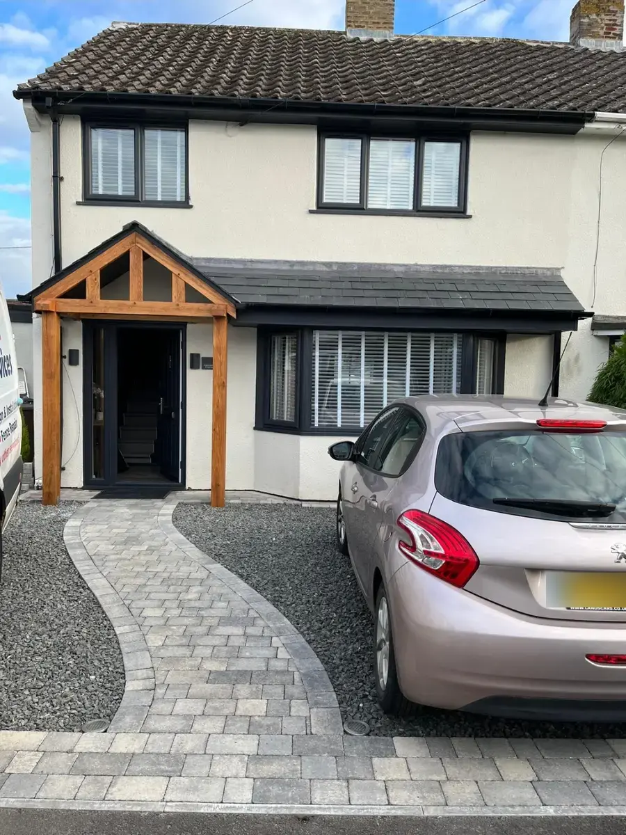 Completed block paved entrance and timber porch project